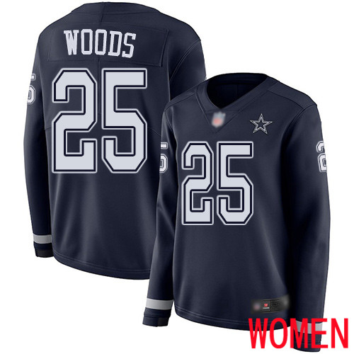 Women Dallas Cowboys Limited Navy Blue Xavier Woods #25 Therma Long Sleeve NFL Jersey->women nfl jersey->Women Jersey